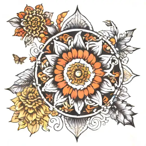 An Intricate Mandala Design Incorporating Elements Of Nature Like Water And Sun