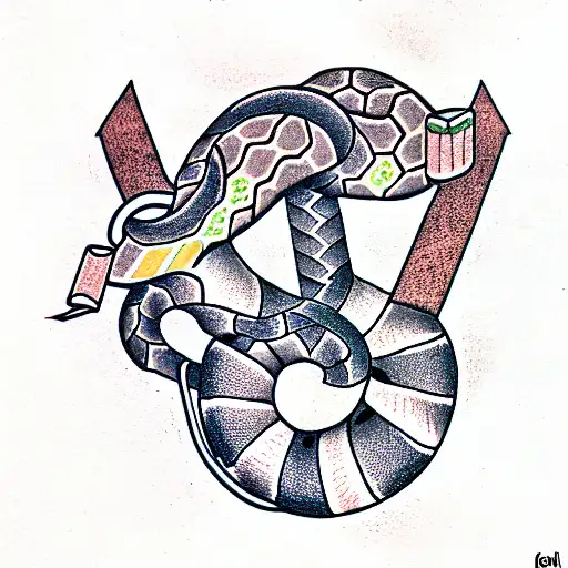 Geometric Snake Coiled With Head Up