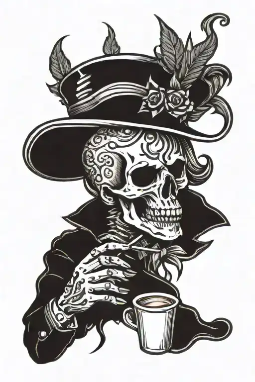 Skull Drinking Starbucks