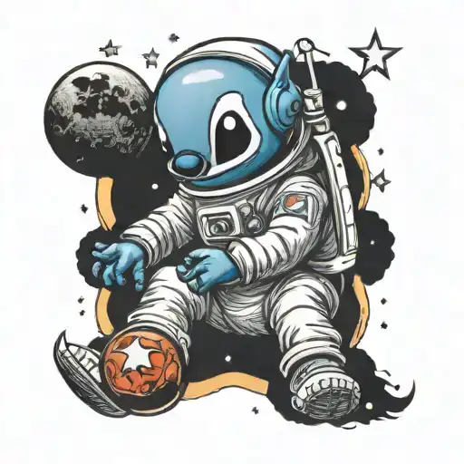 Stitch In Astronaut Suit Sitting On The Moon
