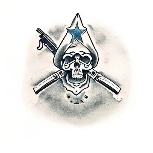 A Cowboy Skull Holding A Revolver Pointed To It's Head