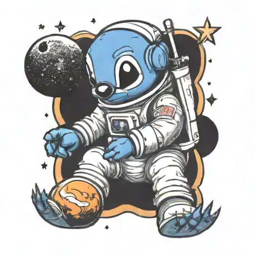 Stitch In Astronaut Suit Sitting On The Moon