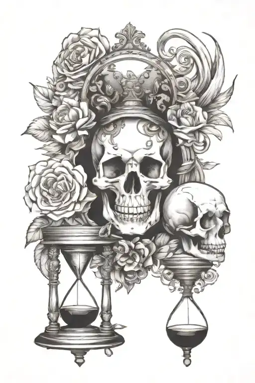 Skull And Wolf And Hourglass Tattoo Design Inspired