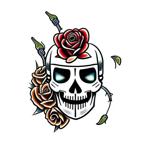 Robot Skull And Roses