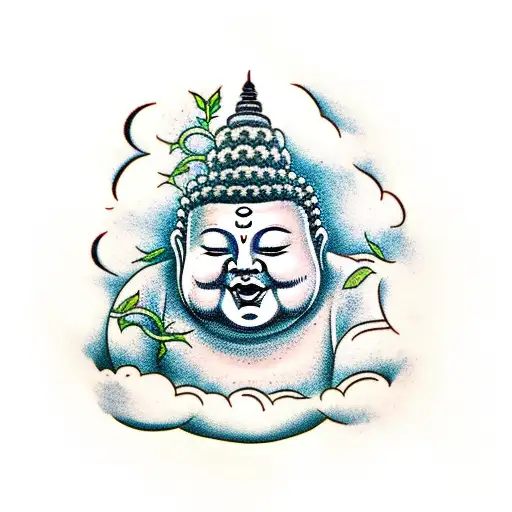 Fat Buddha With Clouds And Vines