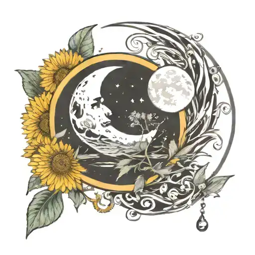 A Half Moon With Dandelion Transforming