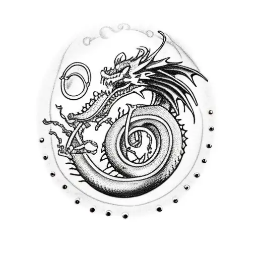 Dragon Wrapped Around Treble Clef Music Note