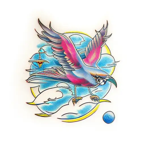 Space Bird Mountains Flowers