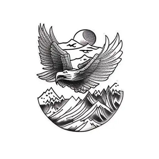 Mountain At The Background And An Eagle