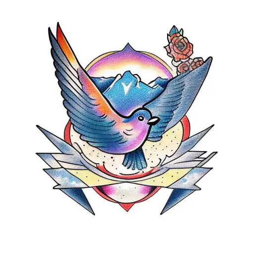 Space Bird Mountains Flowers