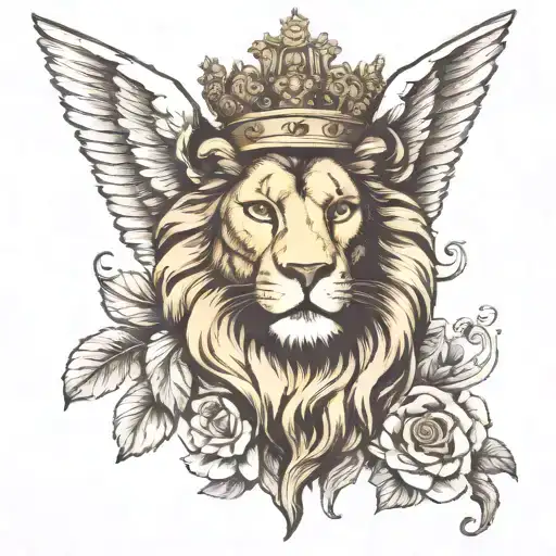 Angel And Lion Head Wearing Crown
