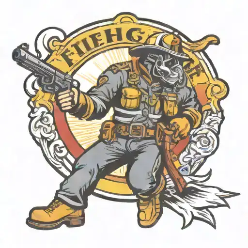 Firefighter Logo With Bandit Holding Revolver Pistol