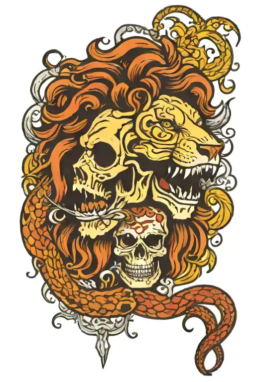 Skull And Lion And Snake