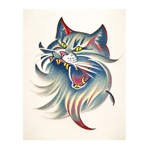 A Traditional Tattoo Of A Samurai Cat Engaged In A Fierce Battle