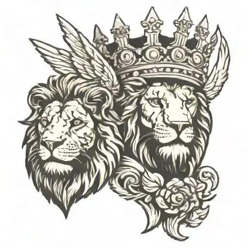 Angel And Lion Head Wearing Crown