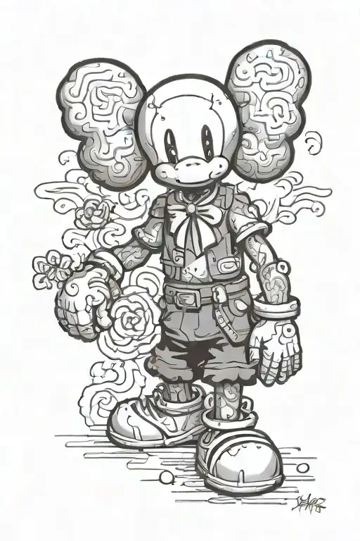 A Realistic Portrait Of Kaws In A Traditional Tattoo Style