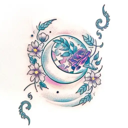 Moon And Flowers
