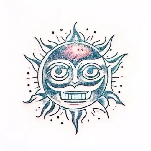 A Tattoo Of A Smiling Sun Surrounded By Darkness