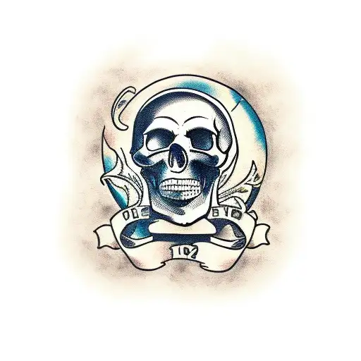 Skull With Old Clock