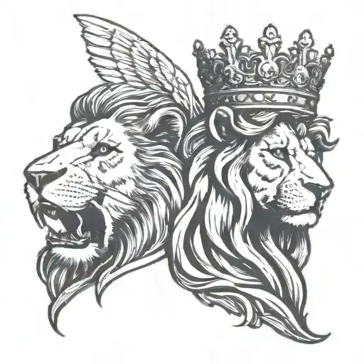 Angel And Lion Head Wearing Crown