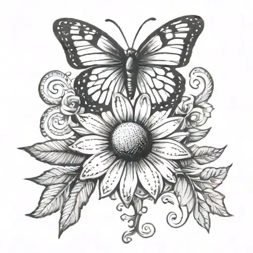 Daisy With Butterfly And Semicolon Incorporated Within