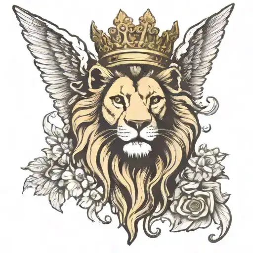 Angel And Lion Head Wearing Crown