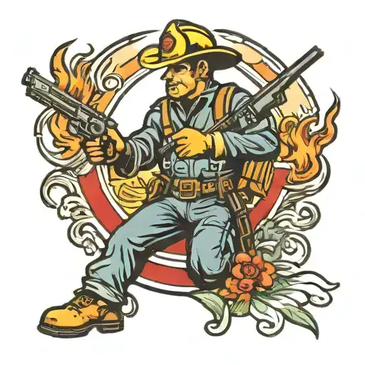 Firefighter Logo With Bandit Holding Revolver Pistol