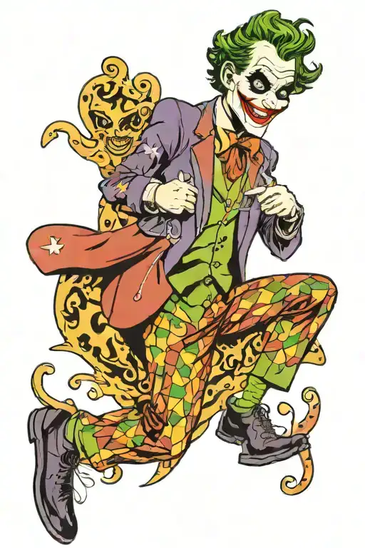 A Traditional Style Tattoo Of The Joker With A Kaws Twist