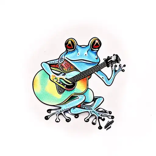 A Frog Sitting On A Mushroom Playing The Guitar