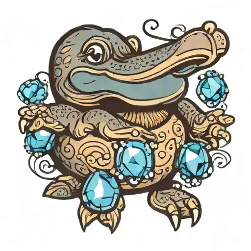 A Cute Cartoon Platypus Holding A Cerulean Gemstone In Its Paws