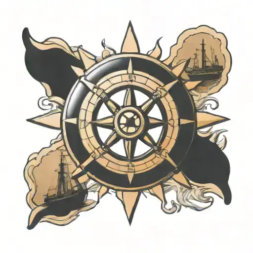 Sun Combined With Ship Wheel