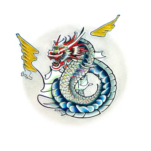 A Traditional Japanese Dragon Intertwined With Computer Circuitry