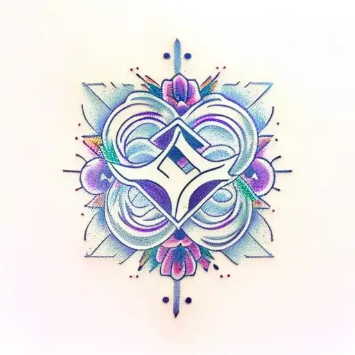 Traditional Style Tattoo Of Bts Logo With Purple Floral Accents