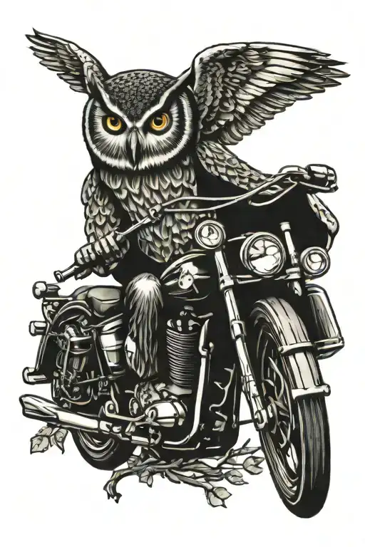 Owl On A Branch Over A Motorcycle Riding