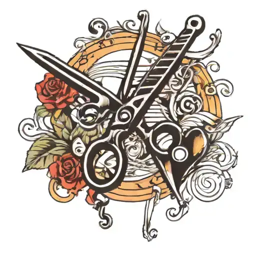 A Pair Of Scissors And A Joint Crossed Together With Music Notes In The Background