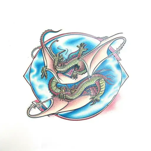 Two Headed Dragon Surrounding A Spider Web