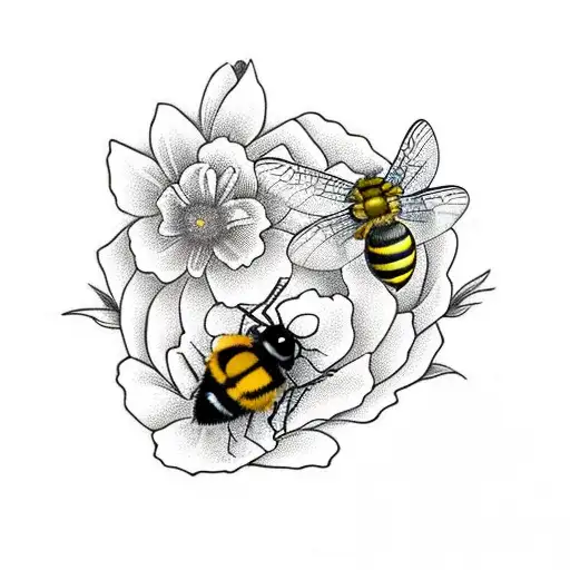 Dragonfly And Bumblebee On A Flower