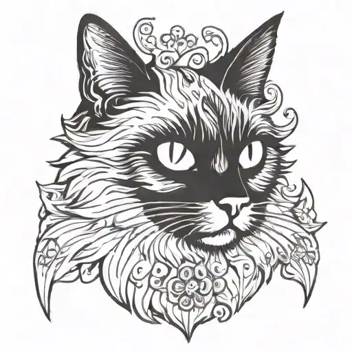 Black Cat Head With Pointy Ear Hair Ear Hairs Fluffy No Patterns