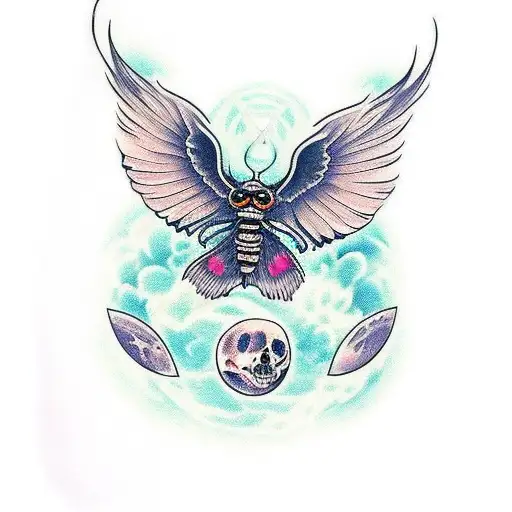 Deathmoth With Cresent Moon Over Head Trash Polka