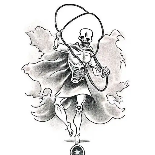 Tattoo Of Grim Reaper Jump Roping With Little Girl