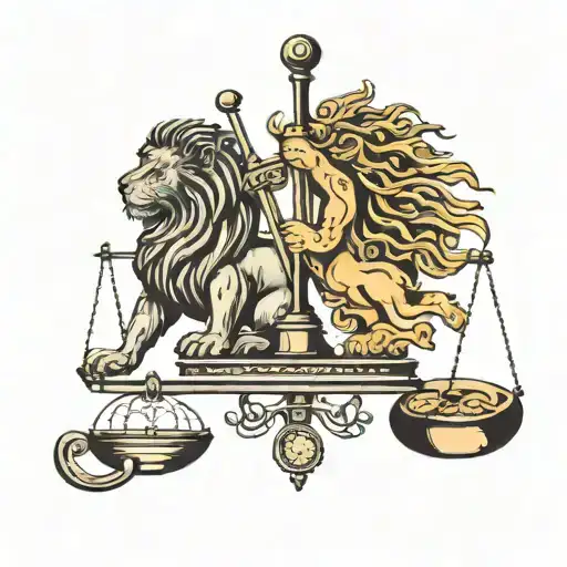 A Libra Scale Balancing A Lion And A Scorpion