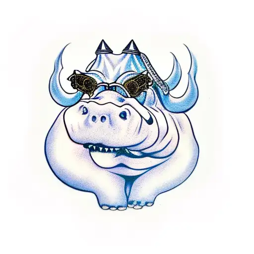 Evil Smiling Hippopotamus In Sunglasses With Crown On His Head