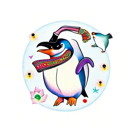 Penguin With A Mexican Alebrije Styleon The Belly
