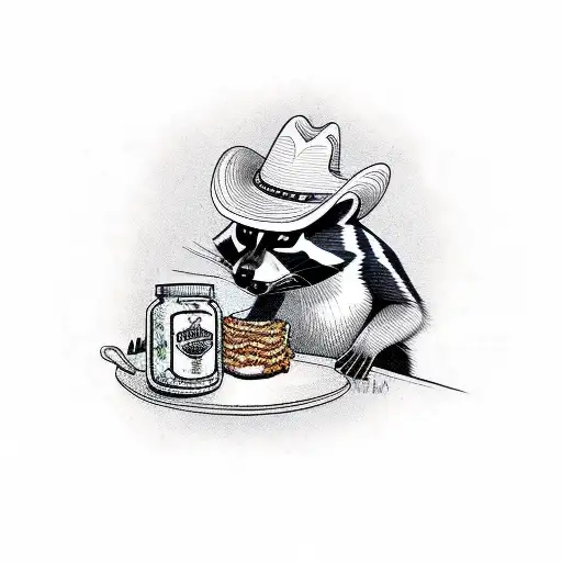 Raccoon In A Cowboy Hat Eating A Jar Of Mayo