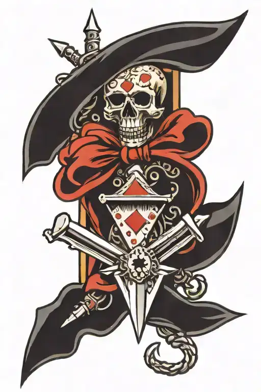 Dagger With Two Dice And A Red Scarf