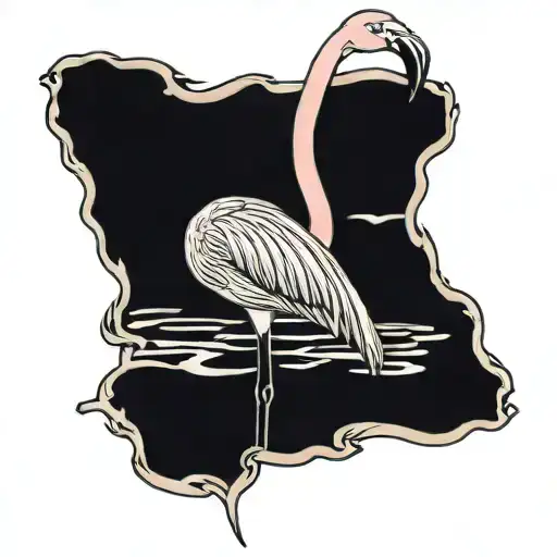 A Traditional Style Tattoo Of A Flamingo Standing Gracefully In Water
