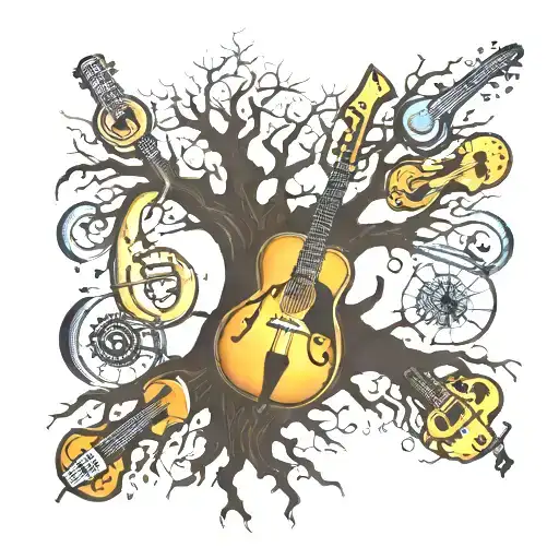 A Tree Made Of Different Musical Instruments With The Roots Reaching Into The Ground
