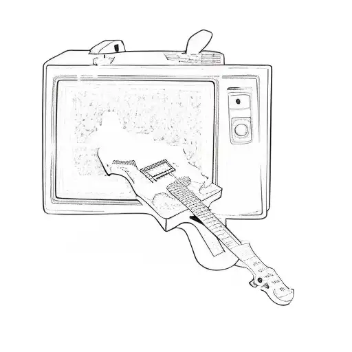 A Broken Tv With A Guitar In It