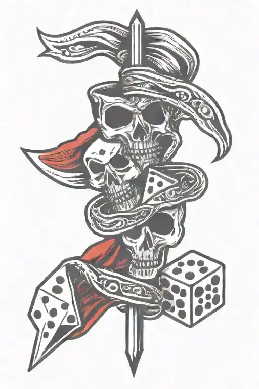 Dagger Two Dice Red Scarf Comedy Tragedy Mask