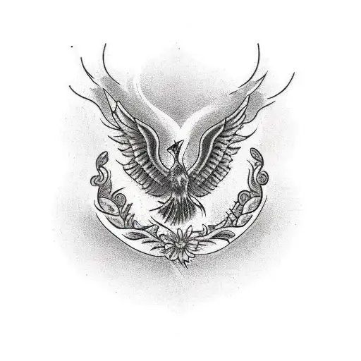 Sternum Tattoo Phoenix Black And White